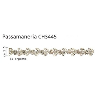10 cm. passamaneria gioiello alta moda castonata art. CH3445 altezza 1,5 cm. per decorazioni