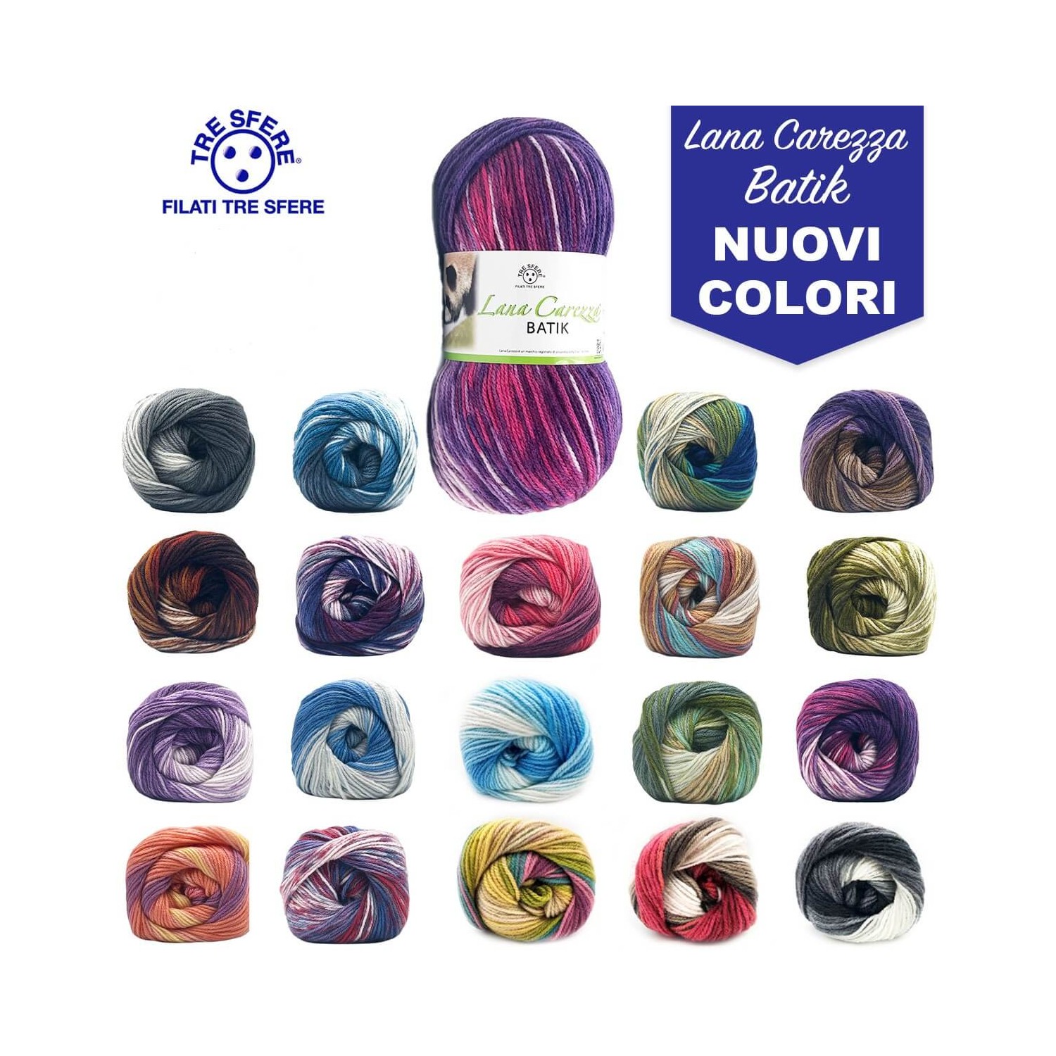 GOMITOLO 100 gr. 380 mt. LANA CAREZZA BATIK FERRI O UNCINETTO 2,5/3 TRE SFERE