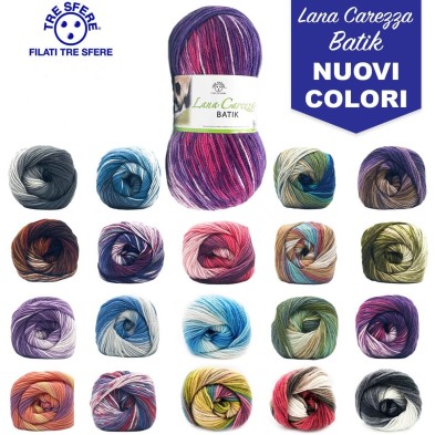 GOMITOLO 100 gr. 380 mt. LANA CAREZZA BATIK FERRI O UNCINETTO 2,5/3 TRE SFERE