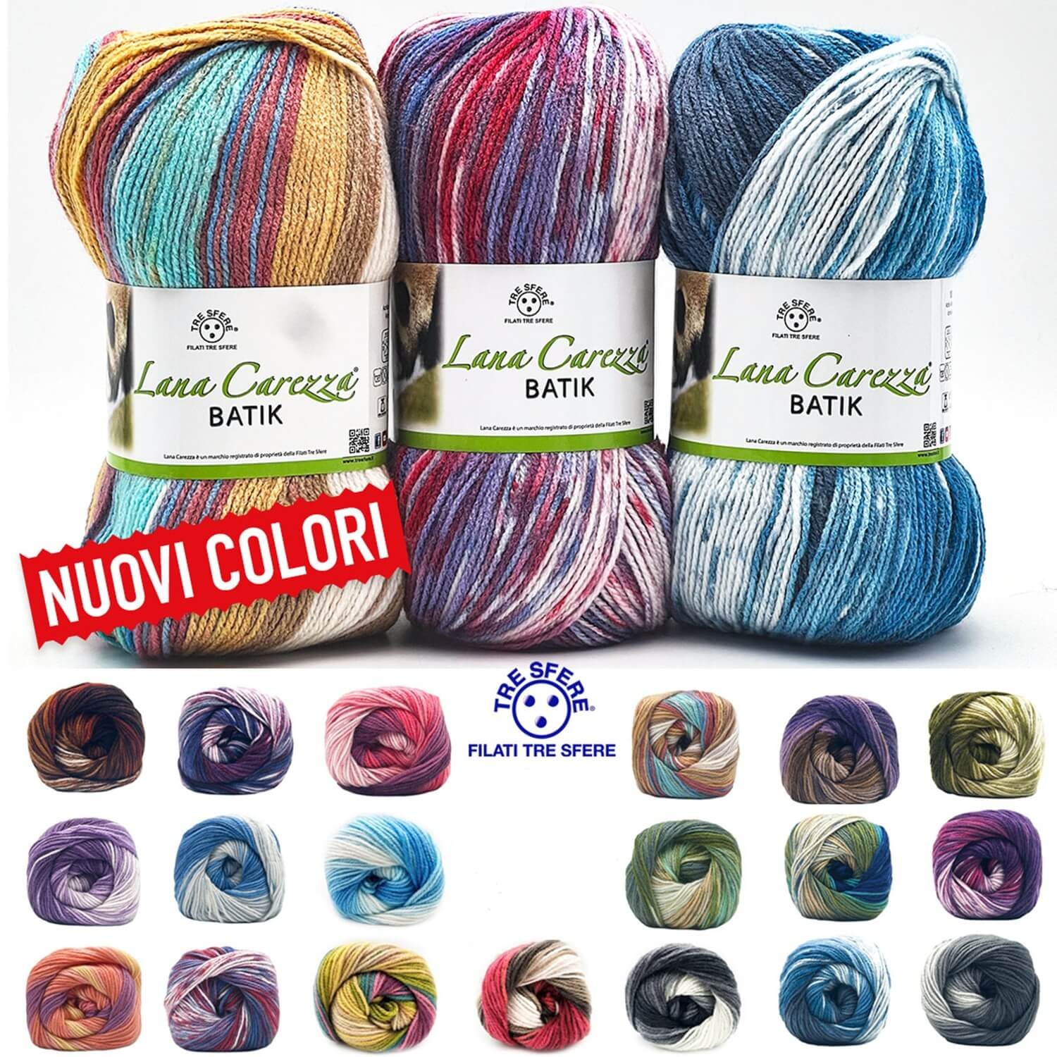 GOMITOLO 100 gr. 380 mt. LANA CAREZZA BATIK FERRI O UNCINETTO 2,5/3 TRE SFERE