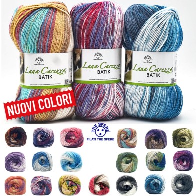GOMITOLO 100 gr. 380 mt. LANA CAREZZA BATIK FERRI O UNCINETTO 2,5/3 TRE SFERE