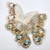 Applicazione Farfalla, realizzata su base tulle bianco con perle, paillettes e canottiglie ricamate 25x18 cm