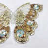 Applicazione Farfalla, realizzata su base tulle bianco con perle, paillettes e canottiglie ricamate 25x18 cm