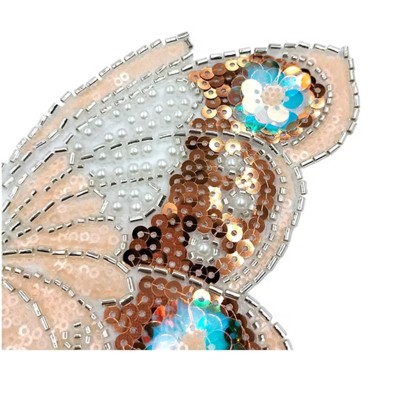 Applicazione Farfalla, realizzata su base tulle bianco con perle, paillettes e canottiglie ricamate 25x18 cm