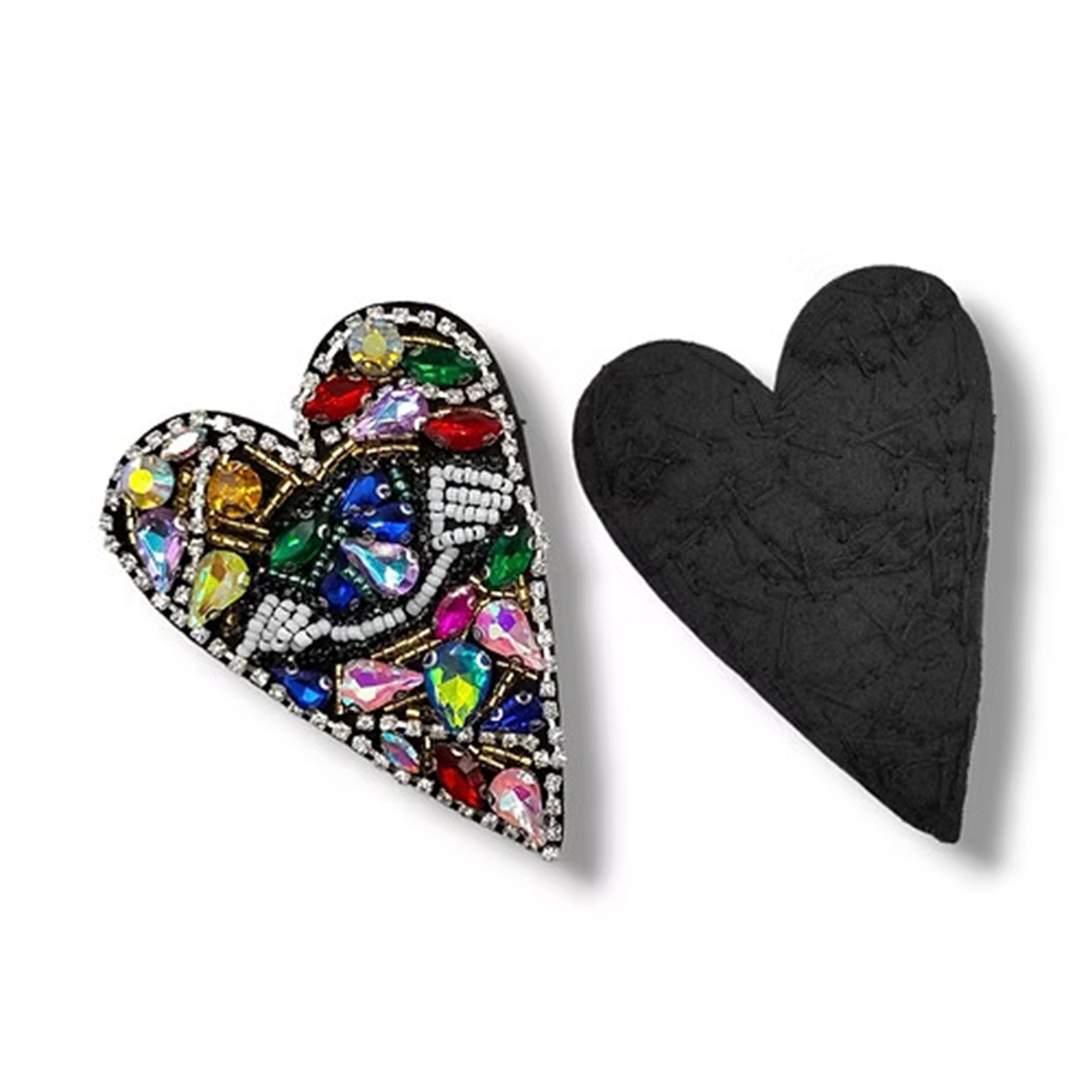 Applicazione Cuore art. FM35784 con pietre, corallini e strass, ricamati a mano 6.5 cm X 9 cm