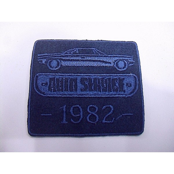 TOPPA PATCH RICAMO SU ECOPELLE SCAMOSC. "AUTO SERVICE" TERMO O CUCIRE 5X5,6 CM.