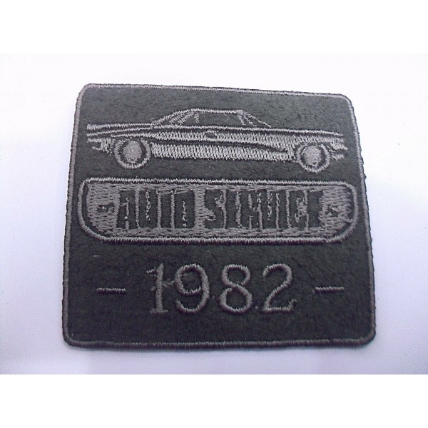 TOPPA PATCH RICAMO SU ECOPELLE SCAMOSC. "AUTO SERVICE" TERMO O CUCIRE 5X5,6 CM.