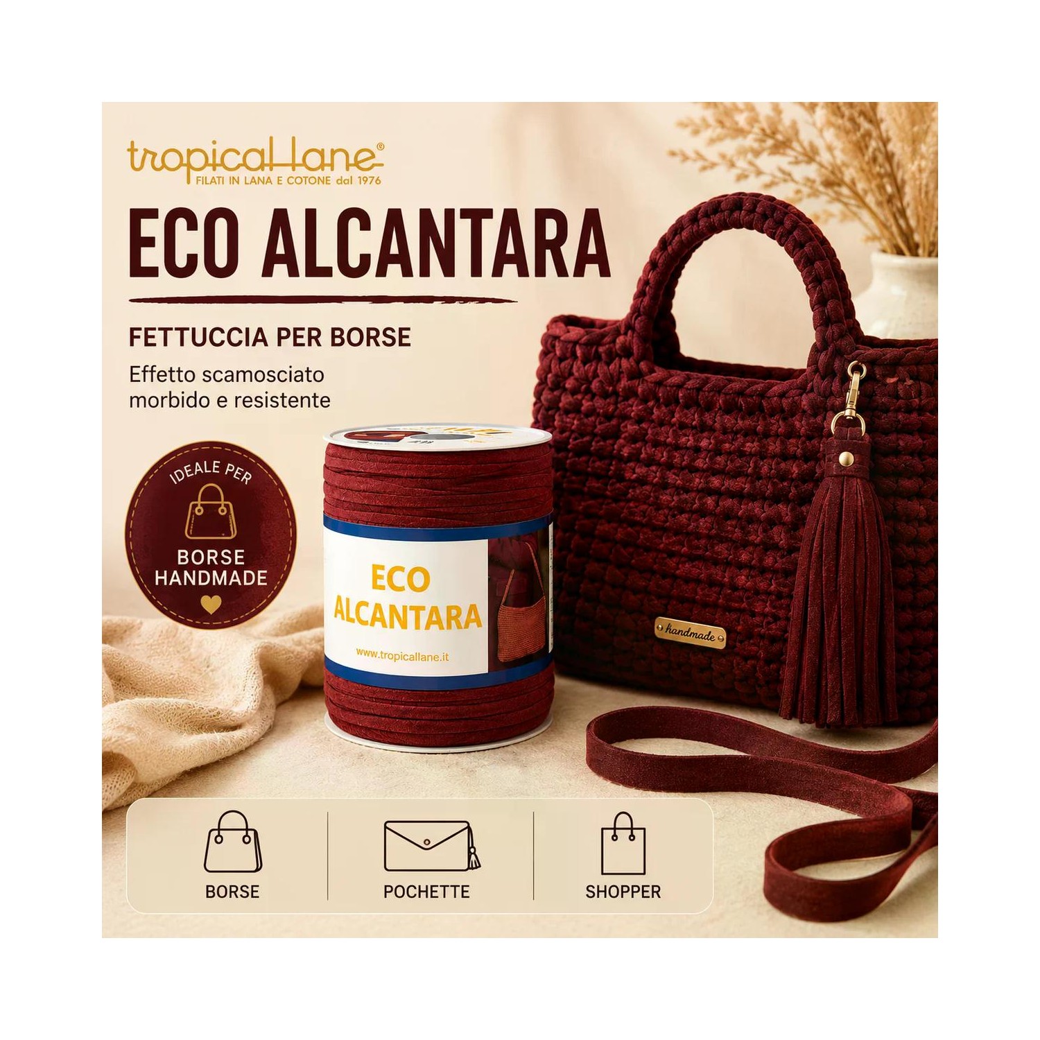 Tropical Lane Eco Alcantara 200 gr. 70 mt. fettuccia scamosciata per borse uncinetto