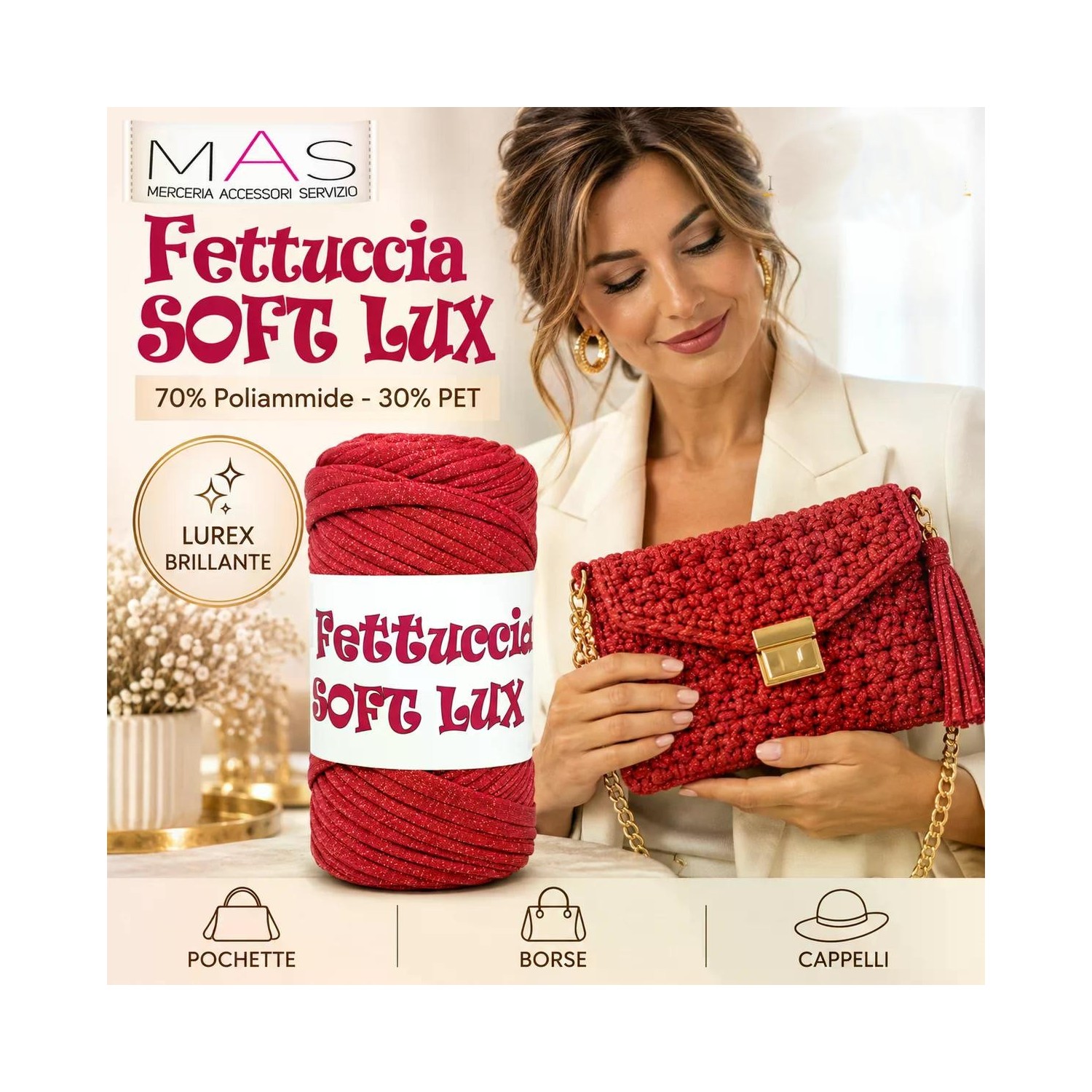 Fettuccia in Lycra Soft Lux MAS 150 gr 60 mt. per Borse Eleganti