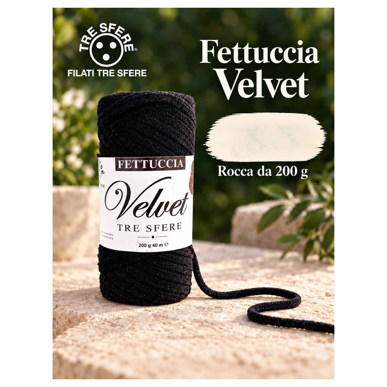 Fettuccia "Velvet" Tre Sfere Rocca Velluto da 200 gr 90% Poliestere 10% Elastan
