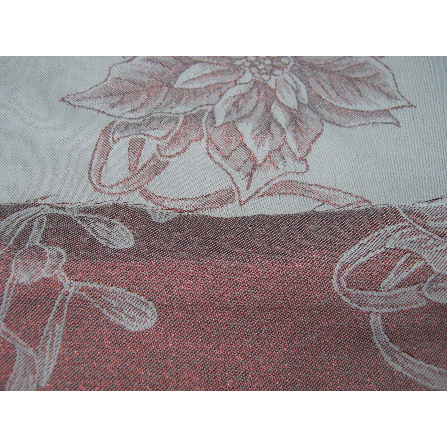 TESSUTO TOVAGLIATO O DECORO DOUBLE FACE LAMINATO PANNA/ROSSO H. 180 cm. 50 cm.