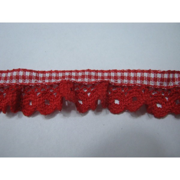 PASSAMANERIA CON NASTRO VICHY PIU' MERLETTO FILET A ROUCHES ALTEZZA 1,4 cm.